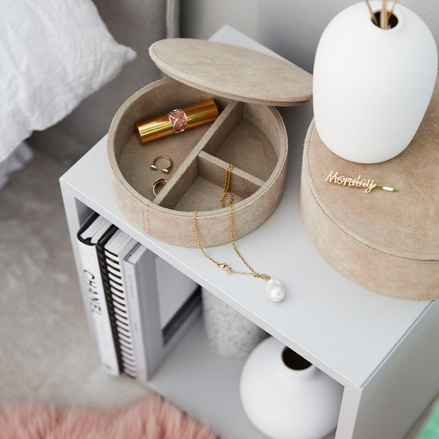 Boligtilbehør - Runde æsker | 2 Stk. | Kalvelæder | Ruskind