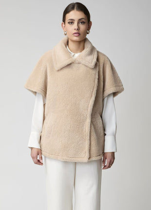 Antonella Poncho of 100% Lambs Wool Beige