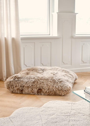 Lammeskindspude | Maxi Float | Langhåret | Dobbeltsidet | 90x90 cm Sort