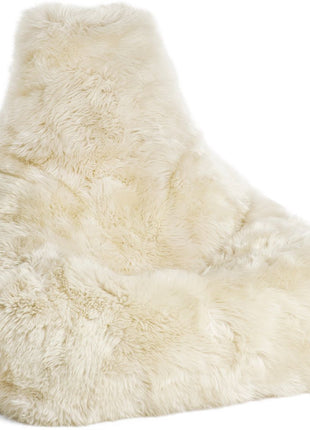 Sækkestol | Lammeskind | Langhåret | 100x100x80 cm Hvid