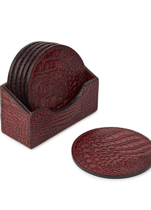 Croco Coaster | Kalvelæder | 6 stk. | D10 cm Rød