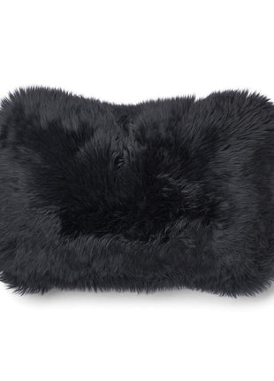 Lammeskindspude | Langhåret | 34x52 cm Koksgrå / Sort