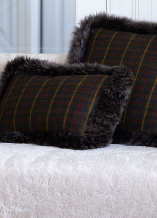 Dobbeltsidet pude | Langhåret | 34x52 cm Kakao – Mørkebrun / Lysebrun