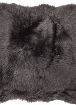 Lammeskindspude | Langhåret | Læderbagside | 50x50 cm Mørkegrå