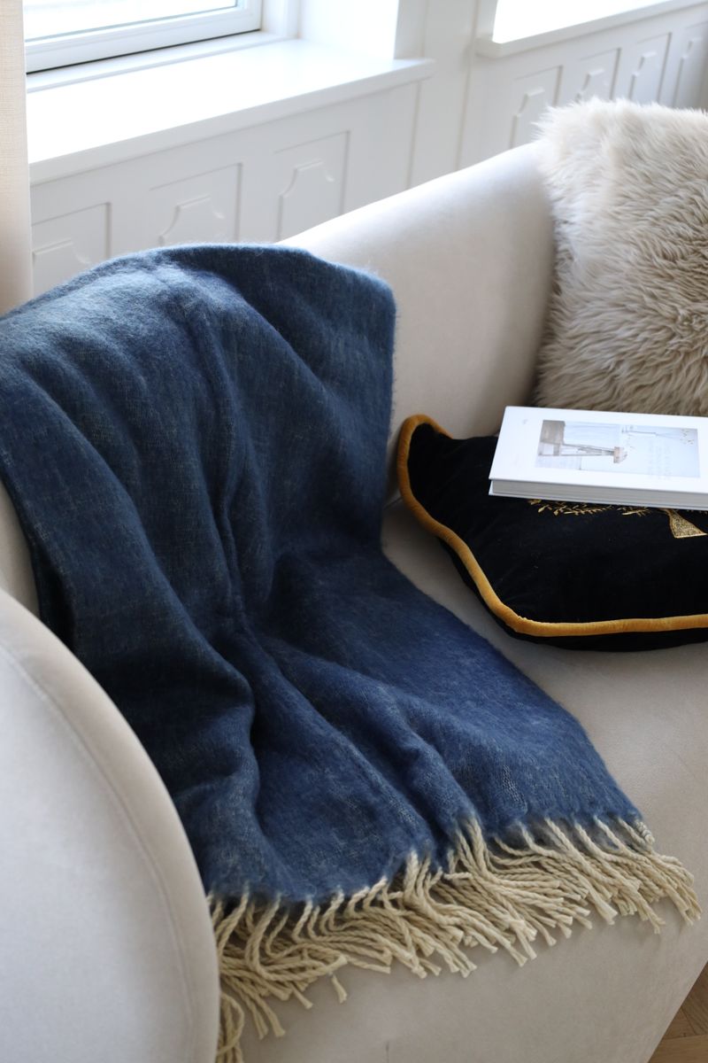 Uldplaid | Mohair mix | 130x170 cm Blågrå
