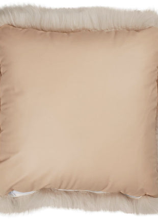 Lammeskindspude | Langhåret | Læderbagside | 50x50 cm Beige