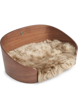 Hundekurv med Lammeskind Valnøddetræ / Taupe Fåreskind