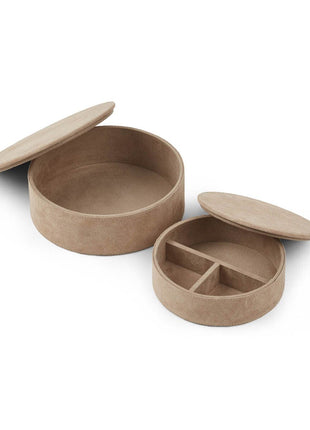 Runde æsker | 2 stk. | Kalvelæder | Ruskind Lysebrun