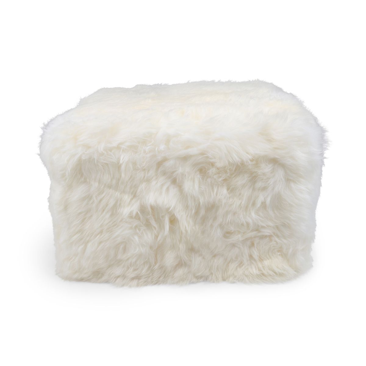 Firkantet puf | Langhåret | New Zealand | Læderbagside Hvid