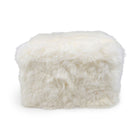Firkantet puf | Langhåret | New Zealand | Læderbagside Hvid