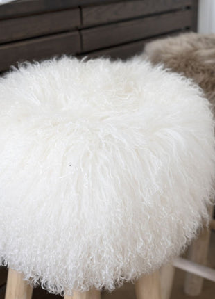 Betræk til barstol/skammel | Krøllet | Tibet | D35 cm Gylden Hvid