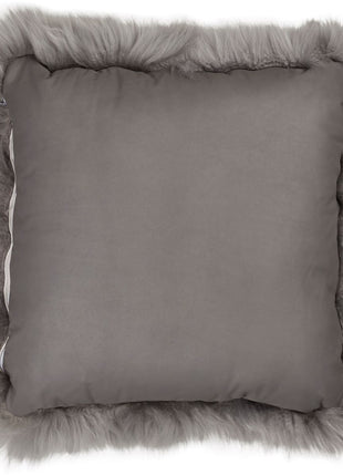 Lammeskindspude | Langhåret | Læderbagside | 50x50 cm Lysegrå