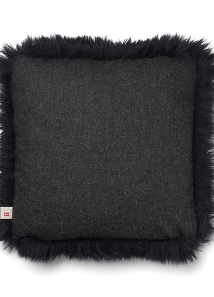 Lammeskindspude | Langhåret | 52x52 cm Koksgrå / Sort