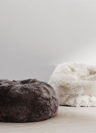 Sækkestol | Lammeskind | Langhåret | 73x74 | 92x93 cm Sort