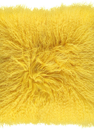 Lammeskindspude | Krøllet | Tibet | 40x40 cm Gul