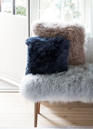 Lammeskindspude | Langhåret | Dobbeltsidet | 45x45 cm Mørkegrå
