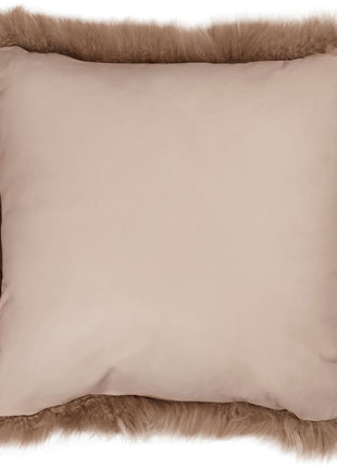 Lammeskindspude | Langhåret | Læderbagside | 50x50 cm Lysebrun