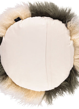 Lammeskindspude | Langhåret | Ø38 cm | Ø45 cm | Ø62 cm Gylden Hvid / Mørkegrøn