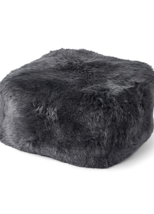 Puf | Lammeskind | Premium | Langhåret | 50x50x32 cm Mørkegrå