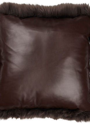 Lammeskindspude | Langhåret | Læderbagside | 50x50 cm Valnød