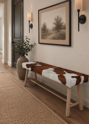 Bænk | Koskind | 140x35x45 cm Sort/Hvid