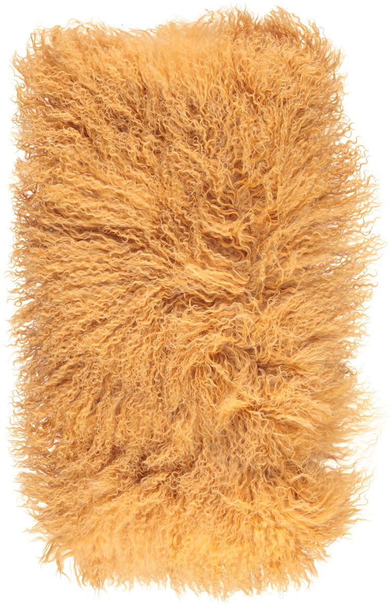 Lammeskindpude | Krøllet | Tibet | 28x56 cm Gul