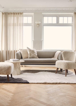 Gulvtæppe | River | Lammeskind | Korthåret Short Wool Curly Sheepskin River Design Rug Koksgrå / Beige / Lysebrun