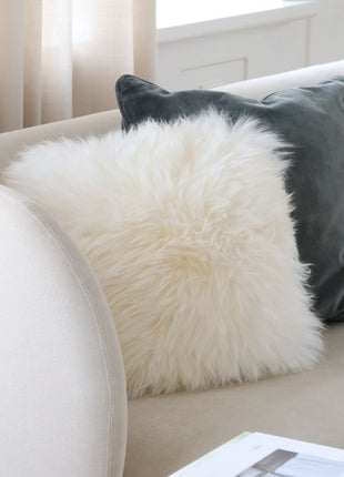 Lammeskindspude | Langhåret | New Zealand |  50x50 cm Hvid