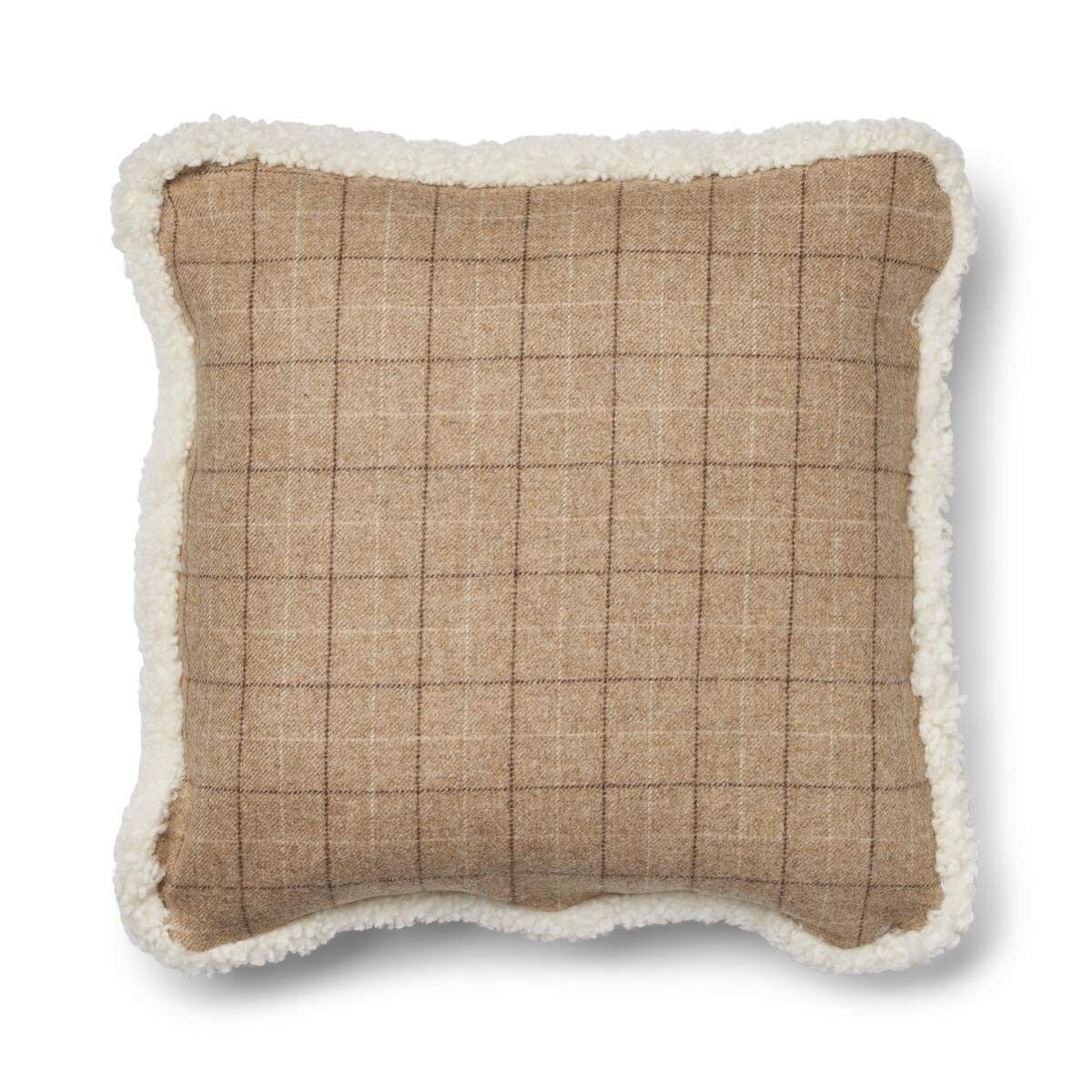 Checked Collection | Uldpude | Korthåret | Dobbeltsidet | 52x52 cm | 34x52 cm Havregryn-Beige/Hvid