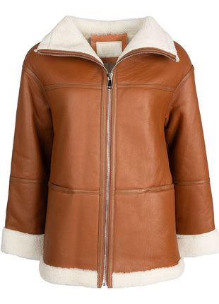 Karina Jakke Læder brun / Hvid