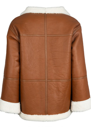 Karina Jakke Læder brun / Hvid