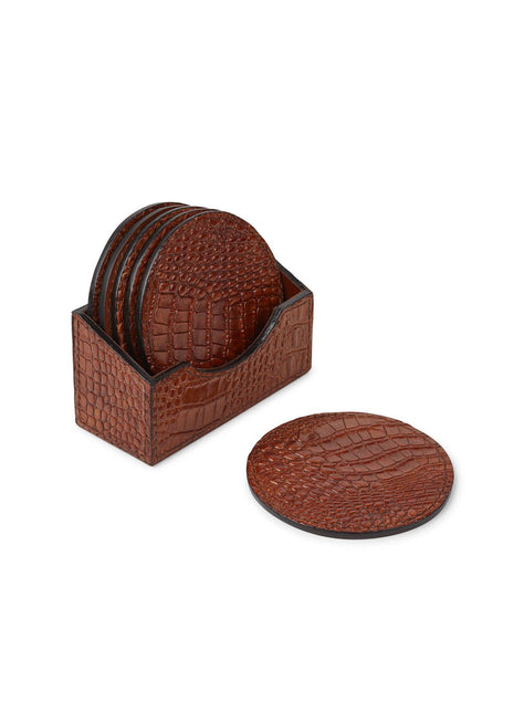 Croco Coaster | Kalvelæder | 6 stk. | D10 cm