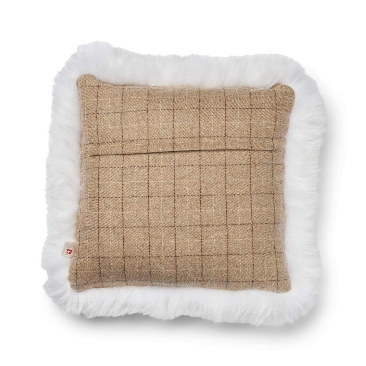 Checked Collection | Uldpude | Langhåret | Dobbeltsidet | 52x52 cm | 34x52 cm Havregryn-Beige/Hvid