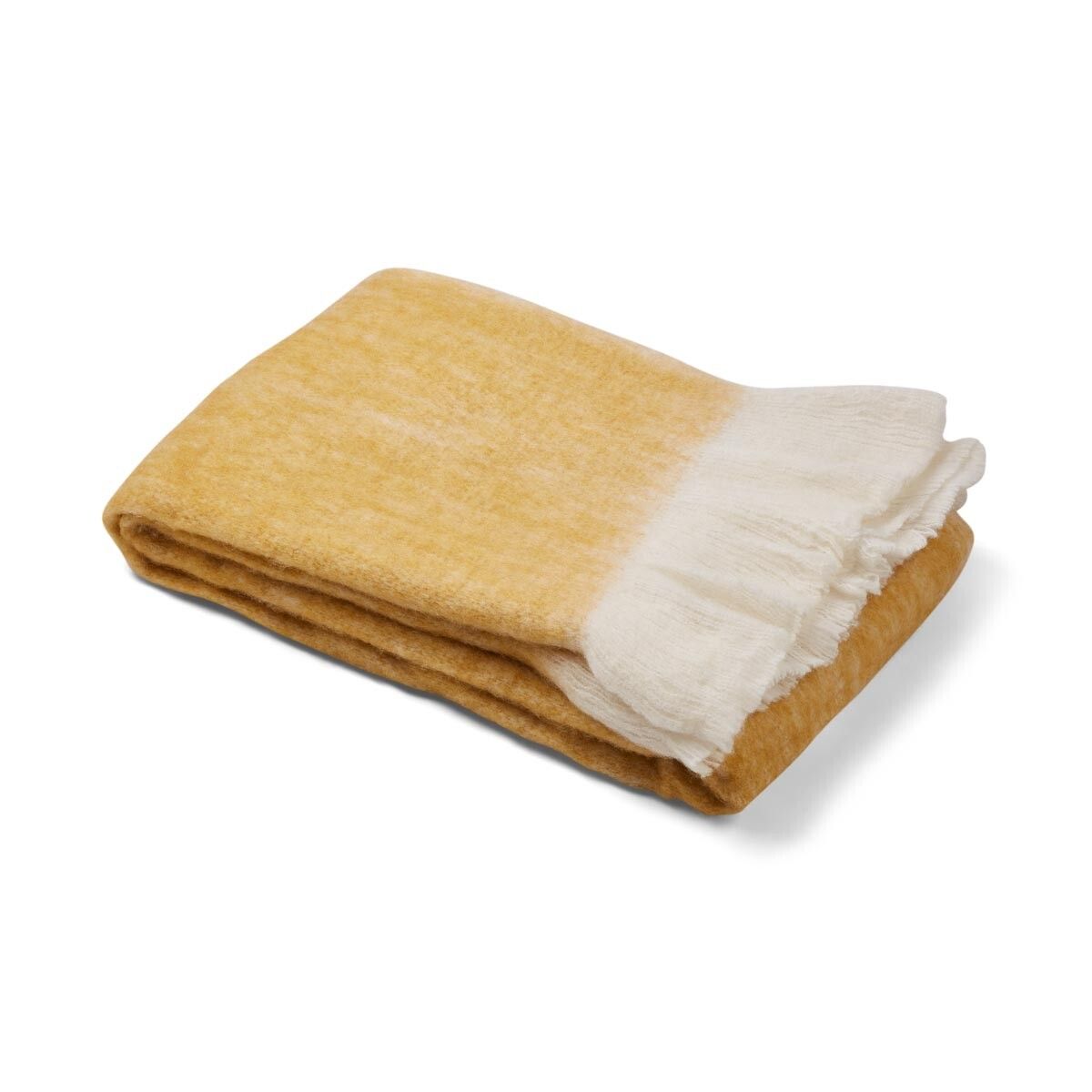 Uldplaid | Mohair mix | 130x170 cm Sennep