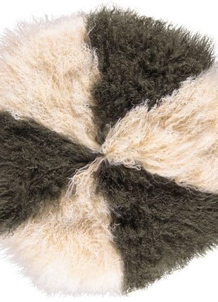 Lammeskindspude | Langhåret | Ø38 cm | Ø45 cm | Ø62 cm Gylden Hvid / Mørkegrøn