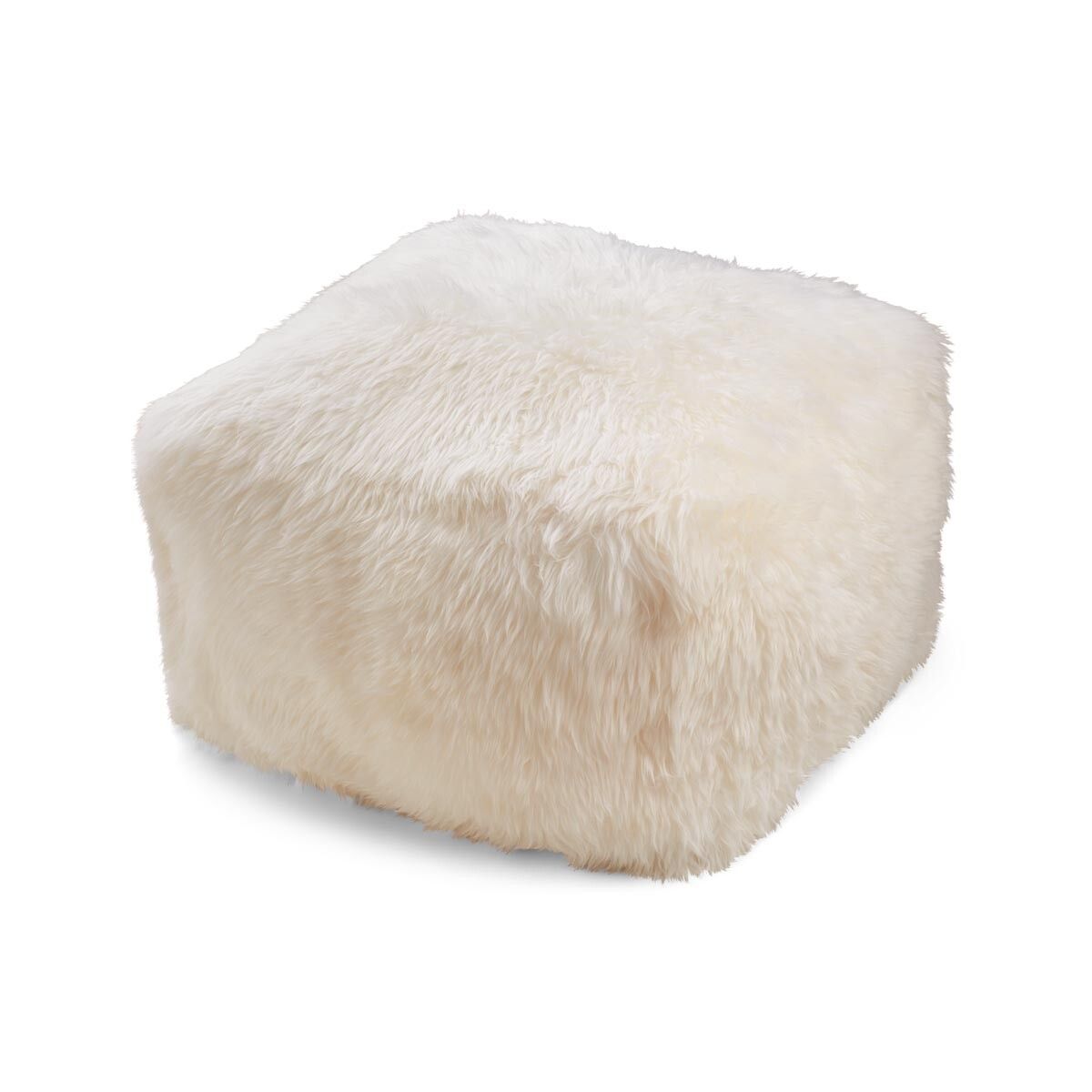 Firkantet puf | Langhåret | New Zealand | Læderbagside Beige