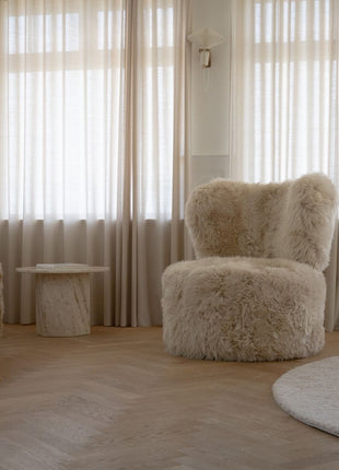 Rund Skandi Loungestol | Langhåret Beige