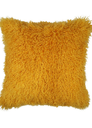 Lammeskindspude | Krøllet | Tibet | 50x50 cm Gul