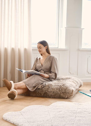 Lammeskindspude | Maxi Float | Langhåret | Dobbeltsidet | 90x90 cm Sort