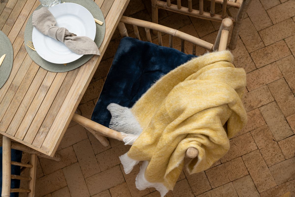 Uldplaid | Mohair mix | 130x170 cm Sennep