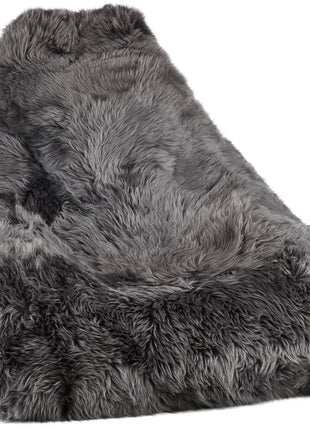 Sækkestol | Lammeskind | Langhåret | 100x100x80 cm Mørkegrå