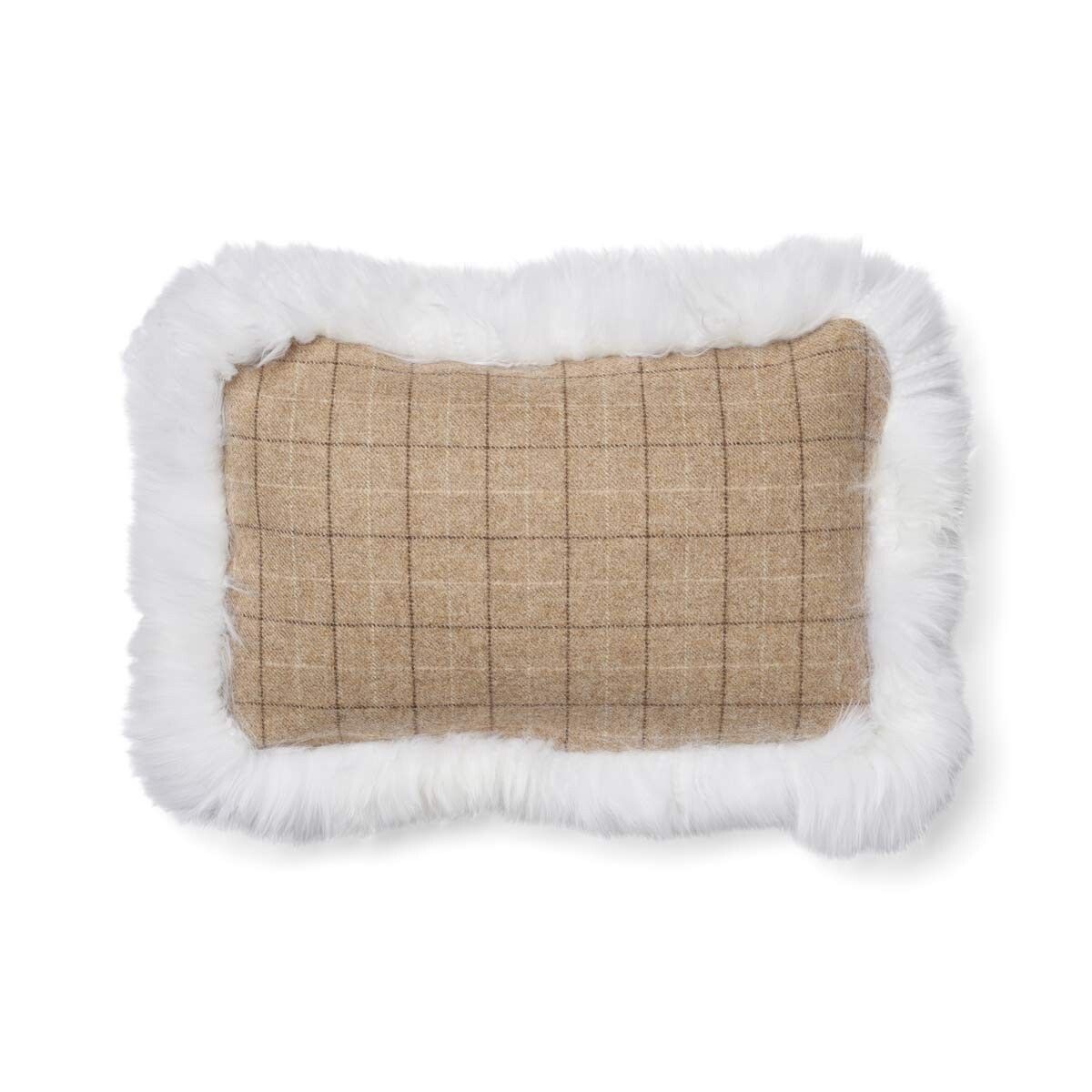 Checked Collection | Uldpude | Langhåret | Dobbeltsidet | 52x52 cm | 34x52 cm Havregryn-Beige/Hvid