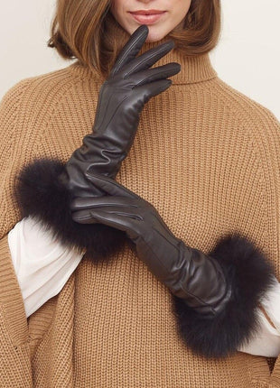 Pixie Handsker | Lammeskind | Rævepels Sort