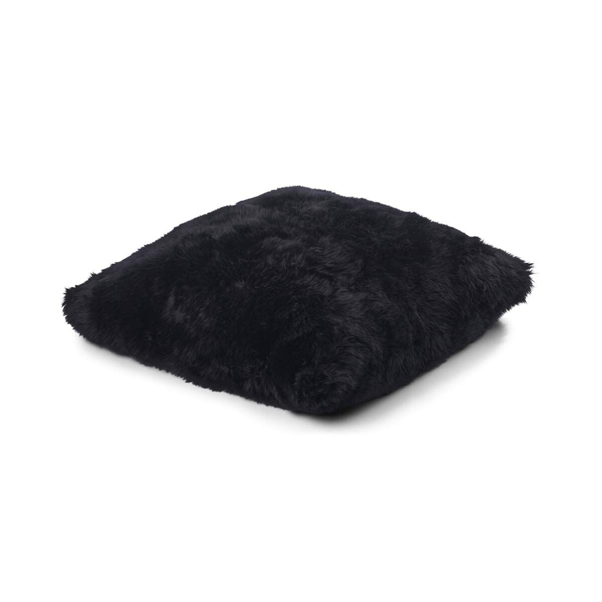 Maxi Float pude | Langhåret | New Zealand | Dobbeltsidet | 90x90 cm Sort