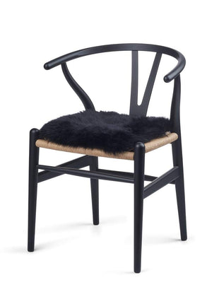 Sædehynde | Zero Waste | Lammeskind | Langhåret | 35x35 cm Sort