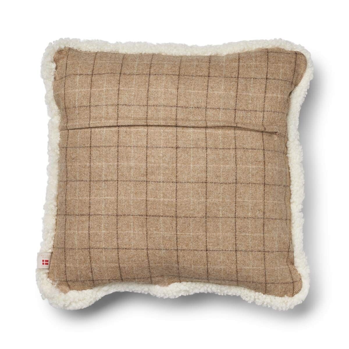 Checked Collection | Uldpude | Korthåret | Dobbeltsidet | 52x52 cm | 34x52 cm Havregryn-Beige/Hvid