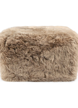Firkantet puf | Langhåret | New Zealand | Læderbagside Taupe