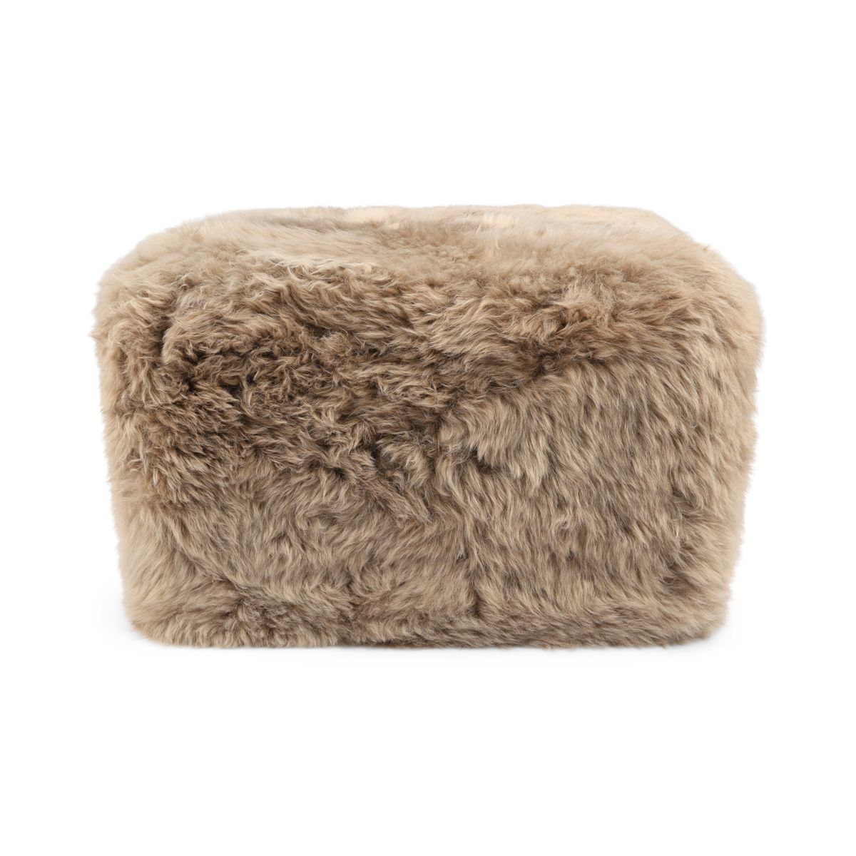 Firkantet puf | Langhåret | New Zealand | Læderbagside Taupe
