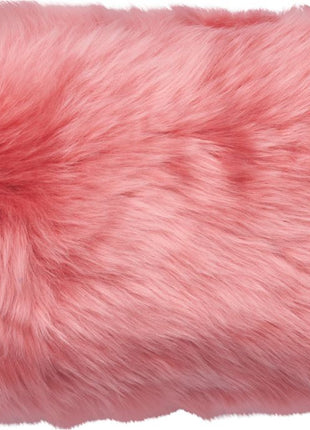Lammeskindspude | Langhåret | Dobbeltsidet | 25x50 cm Mørk Koral Pink