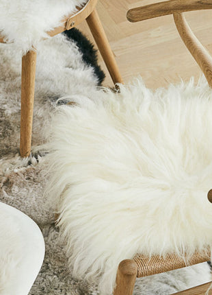 Sædehynde | Islandsk Lammeskind | Langhåret | 40x40 cm Naturhvid